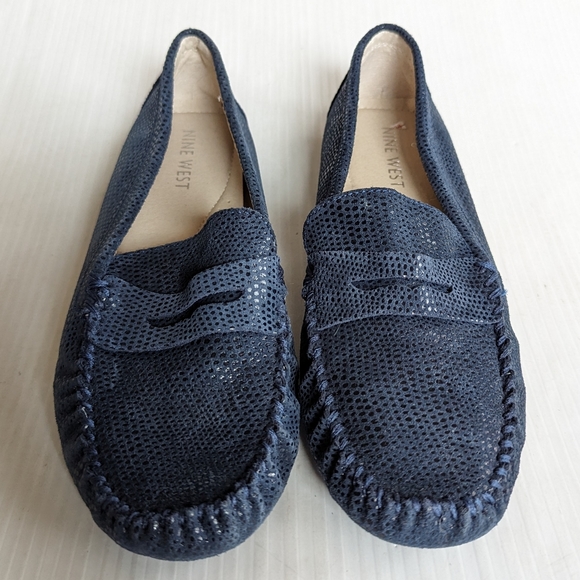 NINE WEST Hifiveff blue suede leather penny driving loafers - Picture 4 of 13